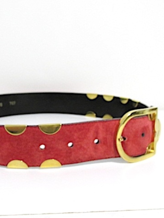 VTG Red Suede Leather Belt with Gold Metal Studs, Size S main image 5